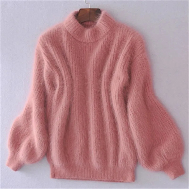 Fluffy turtleneck sweater for women