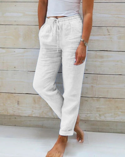 Monica - Cotton and linen elastic waist pants