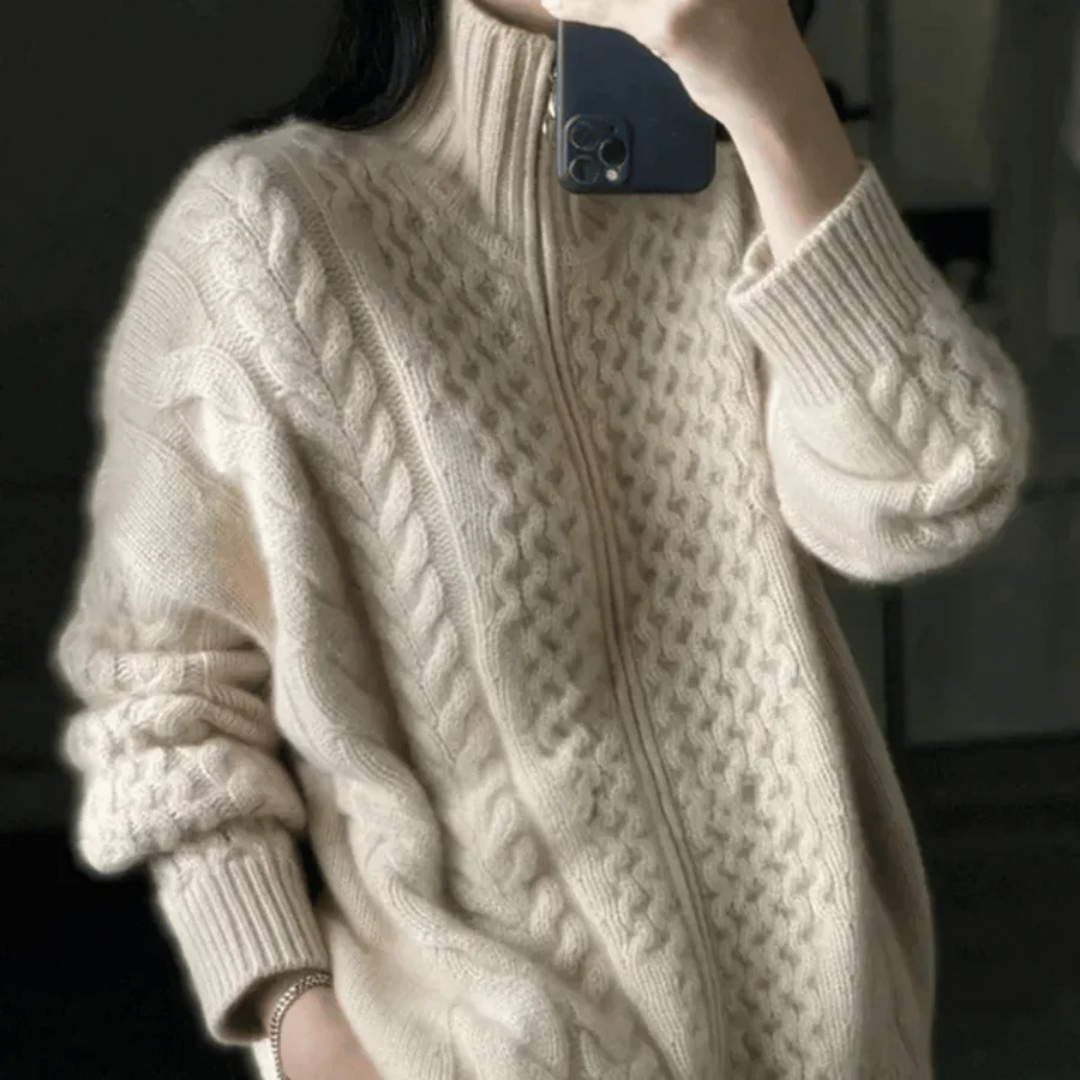 Ladies Knit Long Sleeve Warm Cardigan | Zipper closure