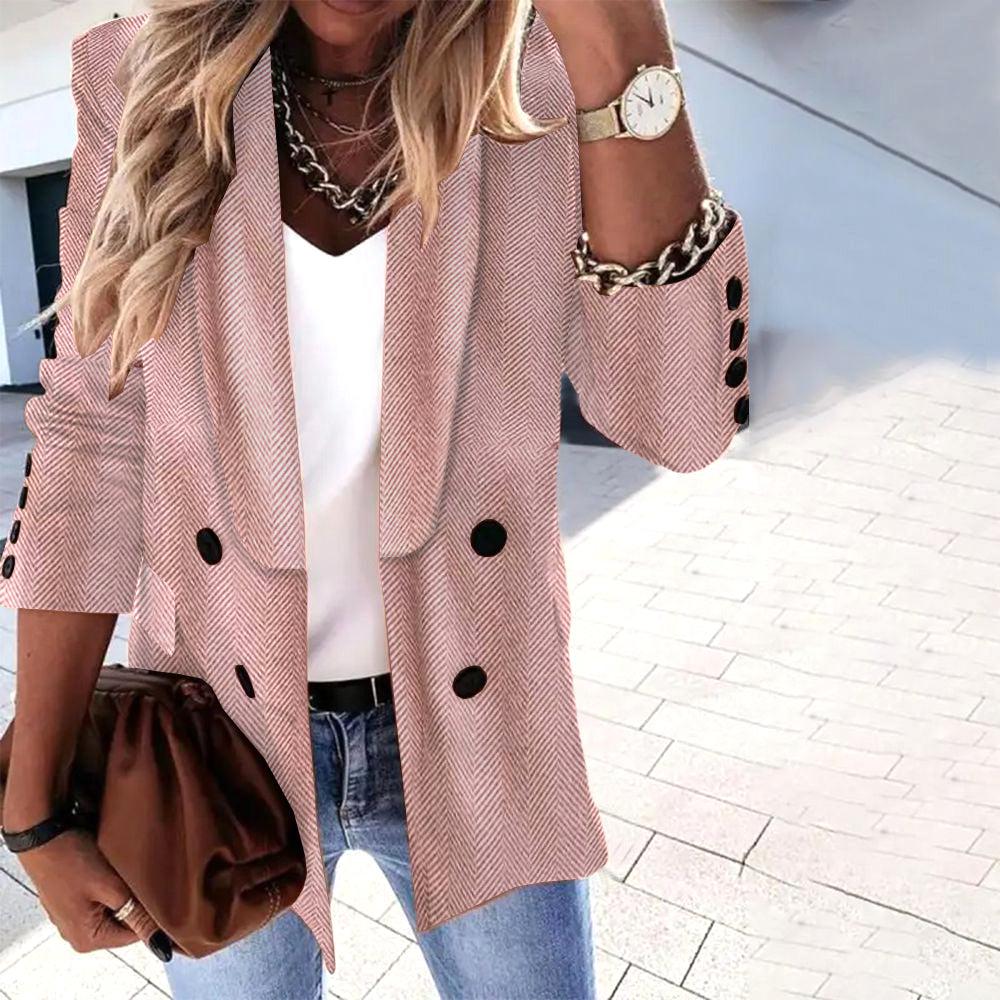 Popular solid color blazer jacket with lapels and long sleeves