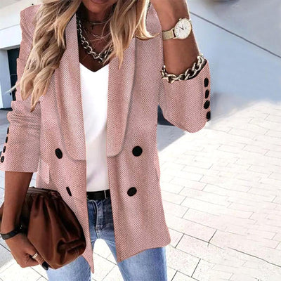 Popular solid color blazer jacket with lapels and long sleeves