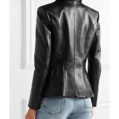 Women's double-breasted faux leather blazer