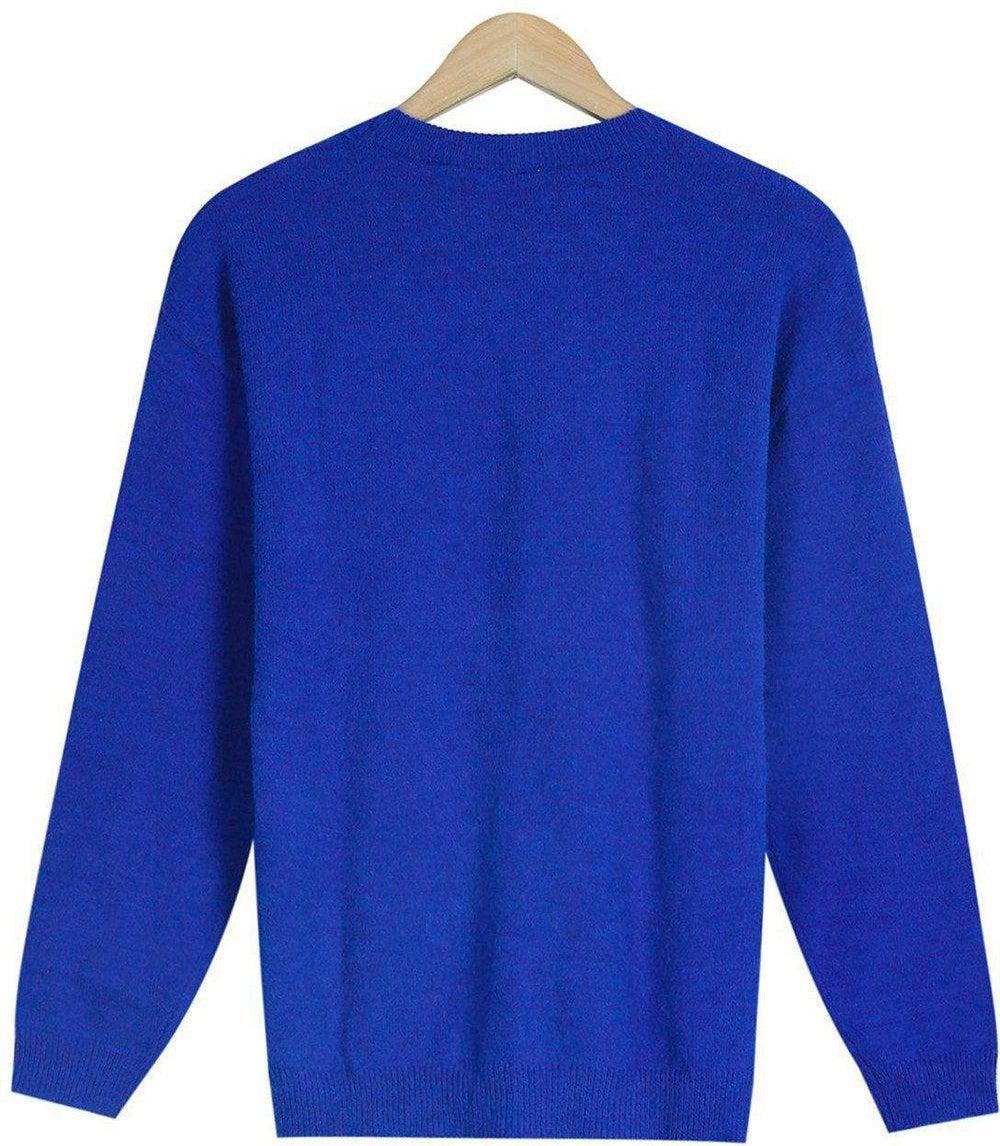 Casual blue solid long sleeve crew neck sweater