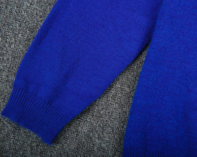 Casual blue solid long sleeve crew neck sweater