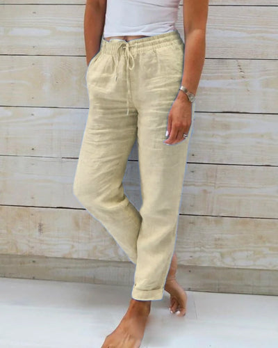 Monica - Cotton and linen elastic waist pants