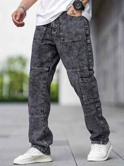 Casual cargo jeans for men with large pockets