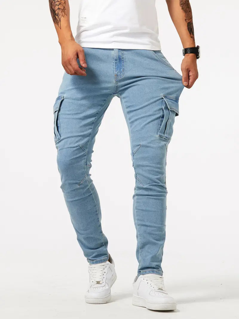 Slim fit multi-pocket jeans for men - cargo pants in high stretch denim