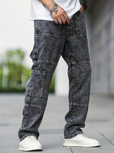 Casual cargo jeans for men with large pockets