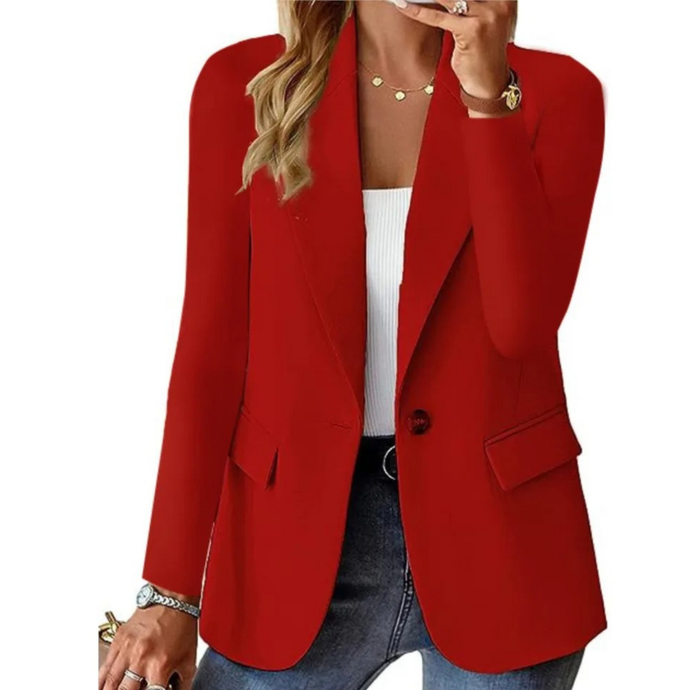 Women's Casual Long Sleeve Slim Pocket Blazer with Buckle