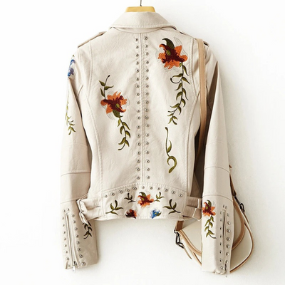 Laurette - Embroidered leather jacket - biker style - studs - ladies