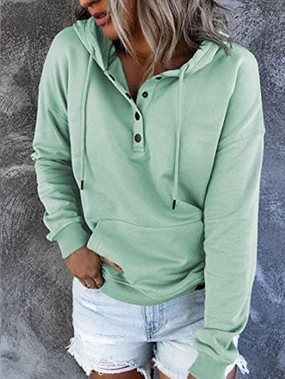 Loose casual button collar hoodie with drawstring