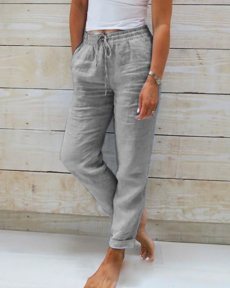 Monica - Cotton and linen elastic waist pants