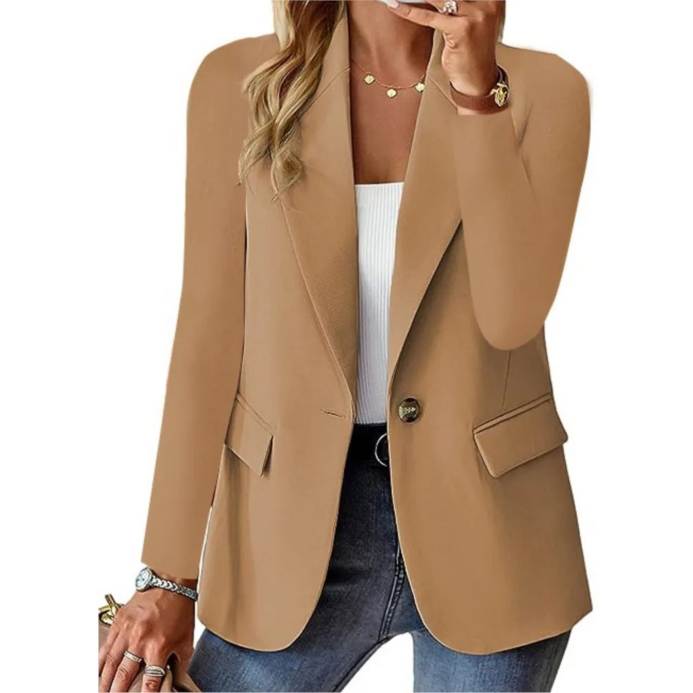 Women's Casual Long Sleeve Slim Pocket Blazer with Buckle