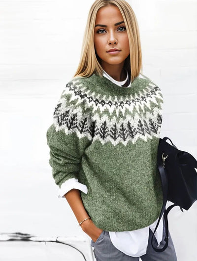 Airy green long sleeve sweater with print