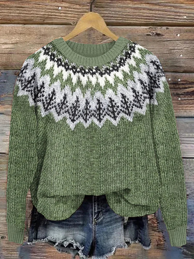 Airy green long sleeve sweater with print