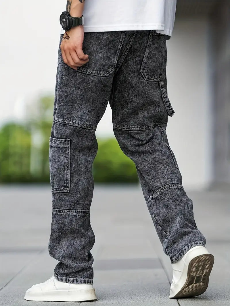 Casual cargo jeans for men with large pockets