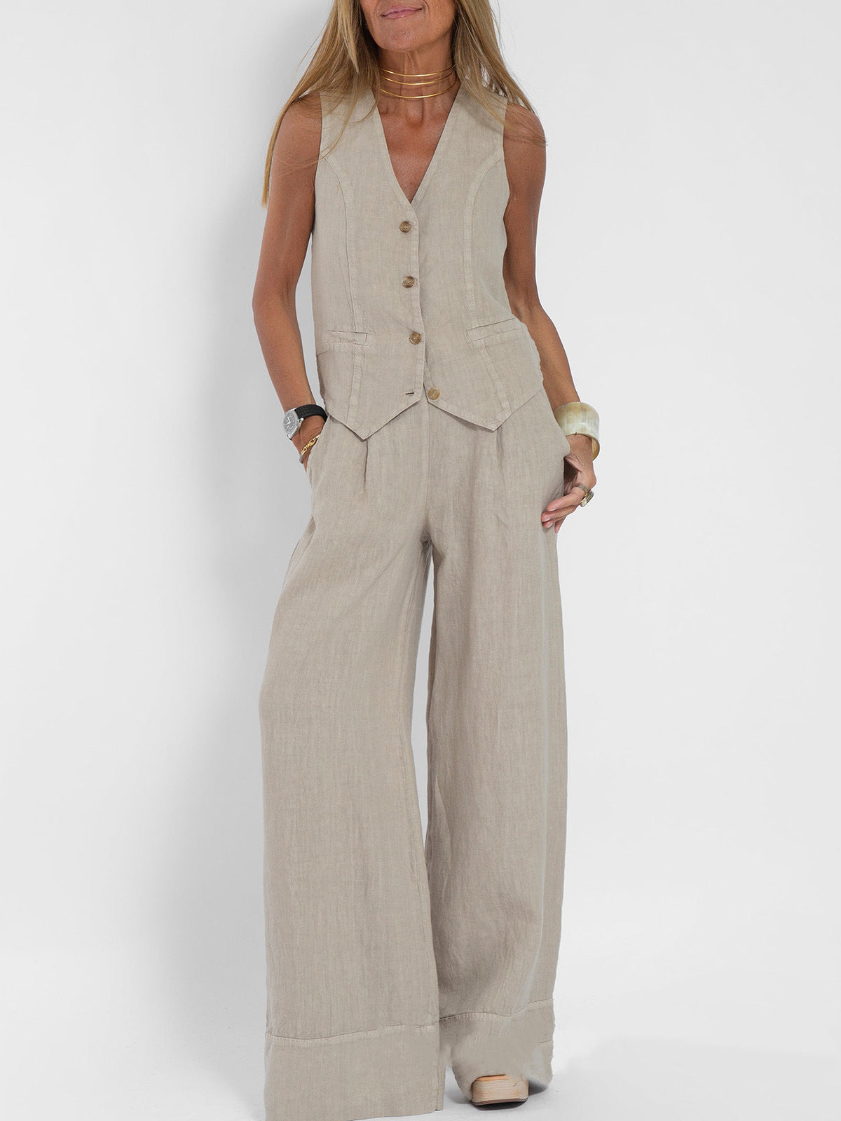 Erika - Elegant sleeveless vest and pant set