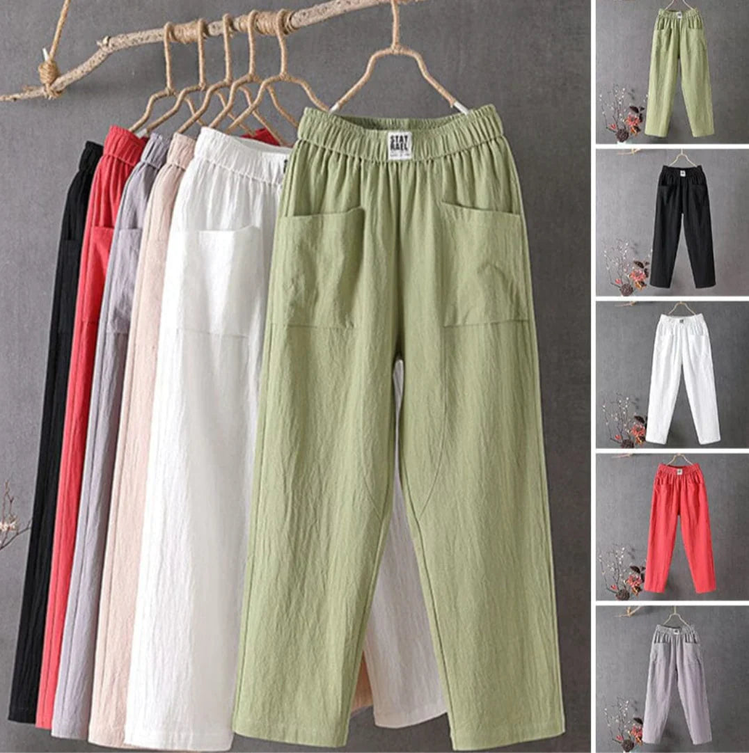 KLARA - Casual cotton and linen trousers with elasticated waist