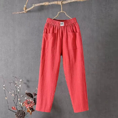 KLARA - Casual cotton and linen trousers with elasticated waist