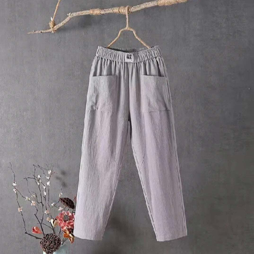 KLARA - Casual cotton and linen trousers with elasticated waist