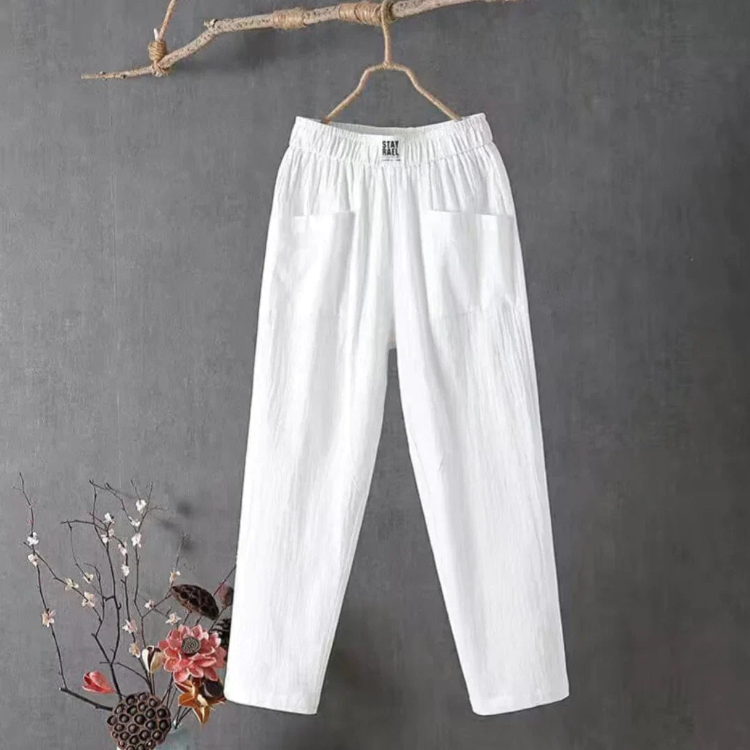 KLARA - Casual cotton and linen trousers with elasticated waist