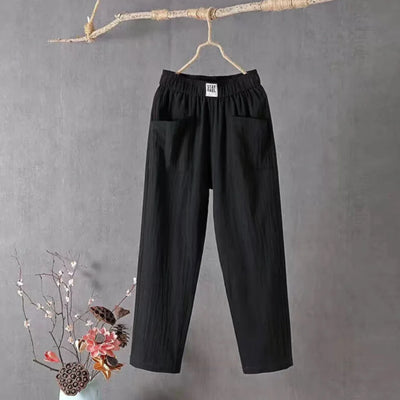 KLARA - Casual cotton and linen trousers with elasticated waist