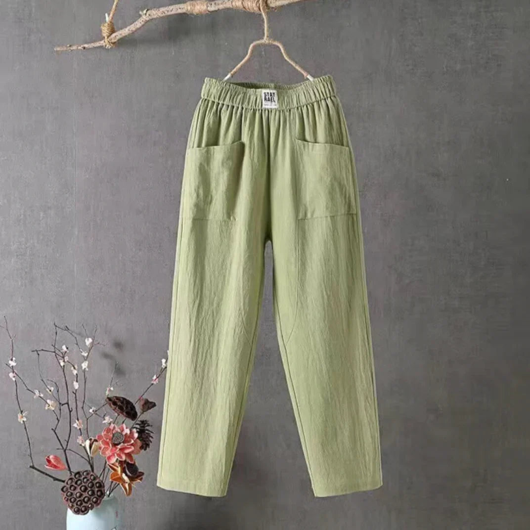 KLARA - Casual cotton and linen trousers with elasticated waist