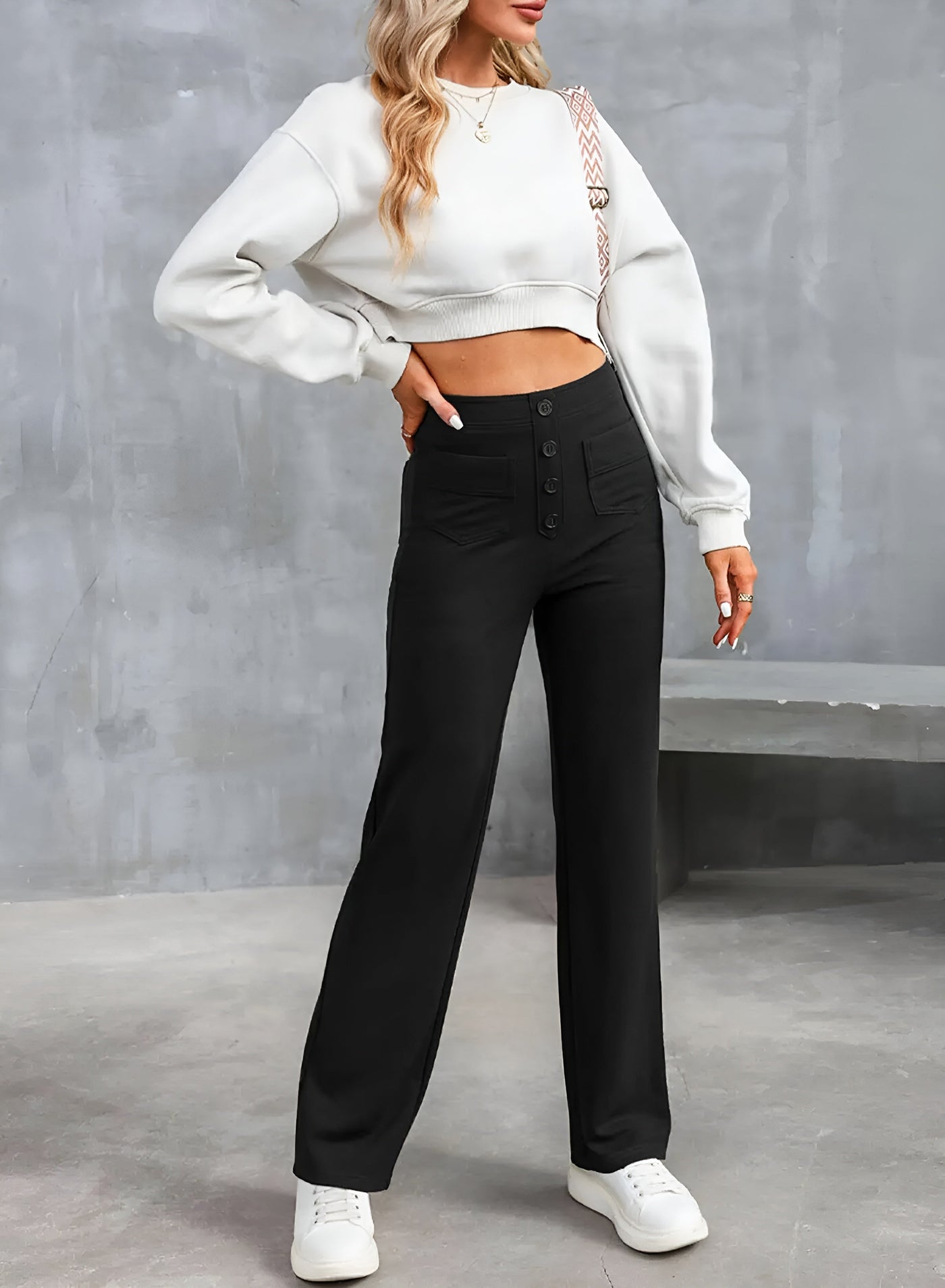 Greta Pants - High waisted elastic pants with wide leg elegance