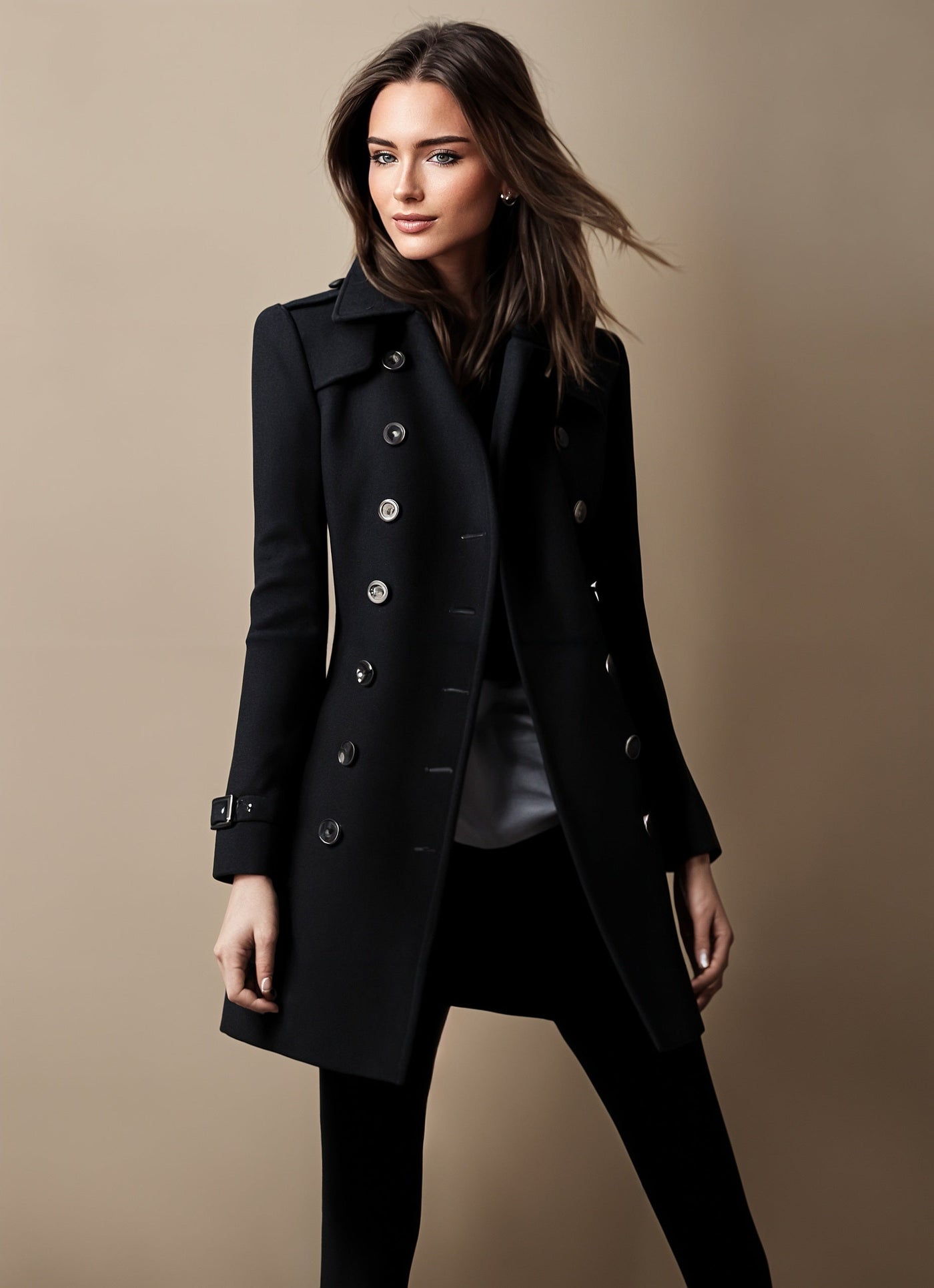 Elegant women's winter coat with button closure