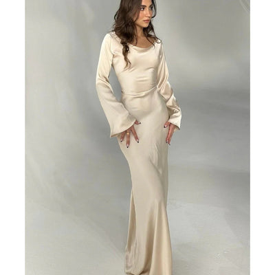 Elegant Long Satin Dress With Fitted Waist For Women | Ideal for Spring/Summer