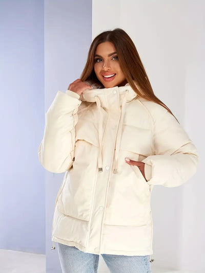 Front Zip hoodie, puffy coat, casual long sleeve insulated coat