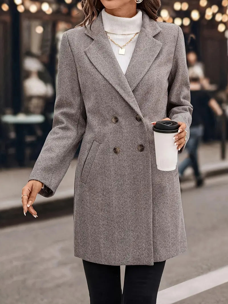 Ladies herringbone coat - long sleeves, button closure, business style