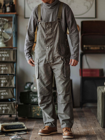 Men's canvas overalls Flap pockets Button front Workwear