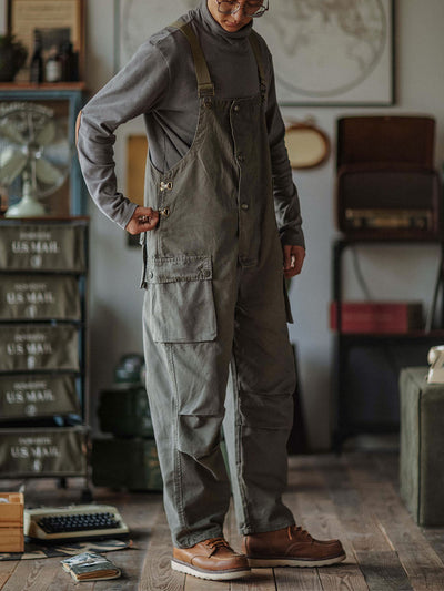 Men's canvas overalls Flap pockets Button front Workwear