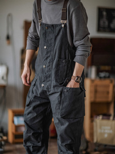 Men's canvas overalls Flap pockets Button front Workwear