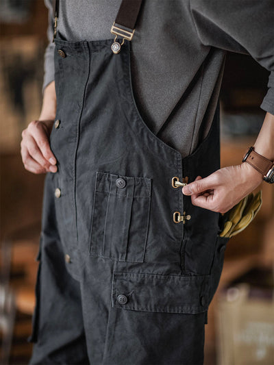 Men's canvas overalls Flap pockets Button front Workwear