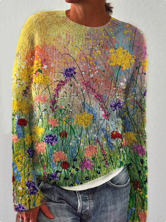 Floral embroidered sweater for women