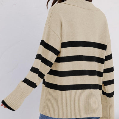 Striped knitted sweater with collar for women | Perfect for all seasons