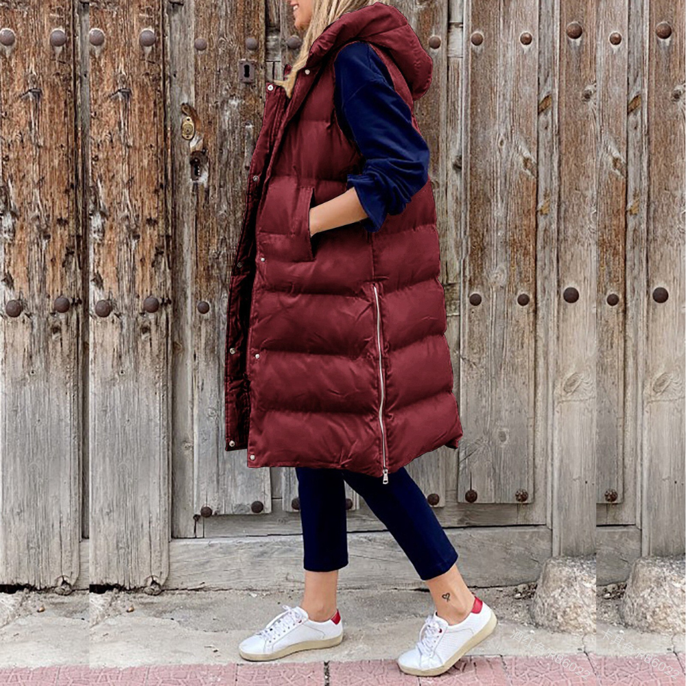 Long puffer vest for women