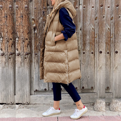 Long puffer vest for women