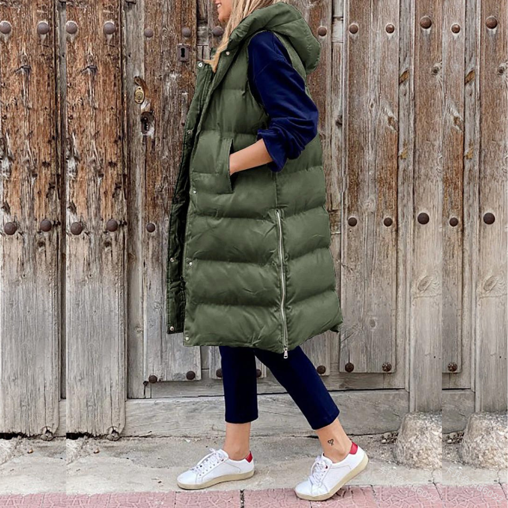 Long puffer vest for women