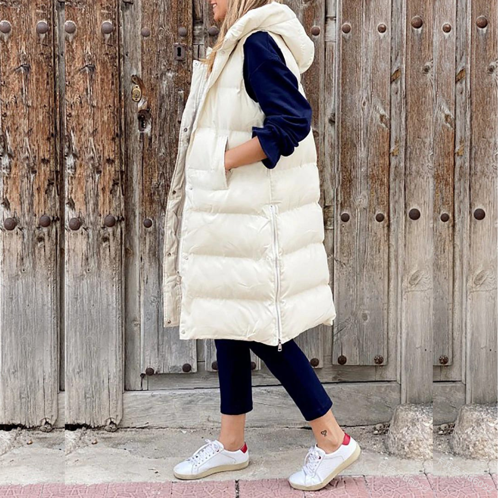 Long puffer vest for women