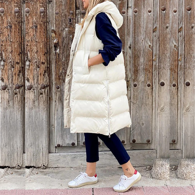 Long puffer vest for women