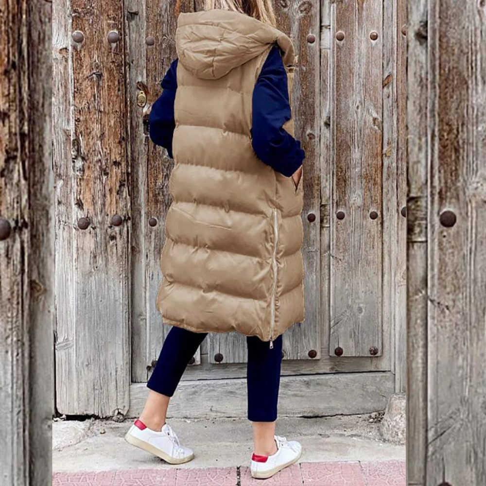 Long puffer vest for women