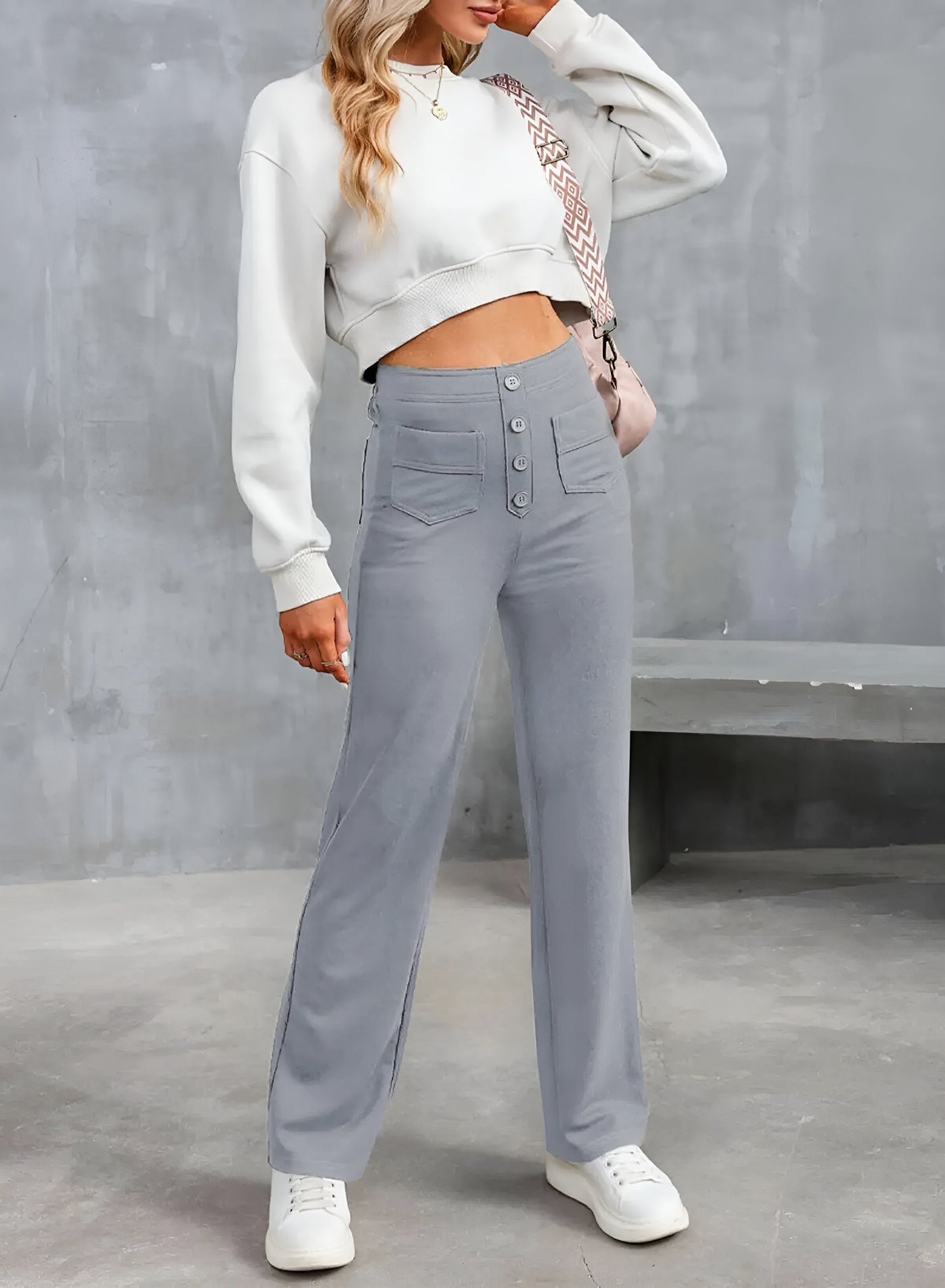 Greta Pants - High waisted elastic pants with wide leg elegance