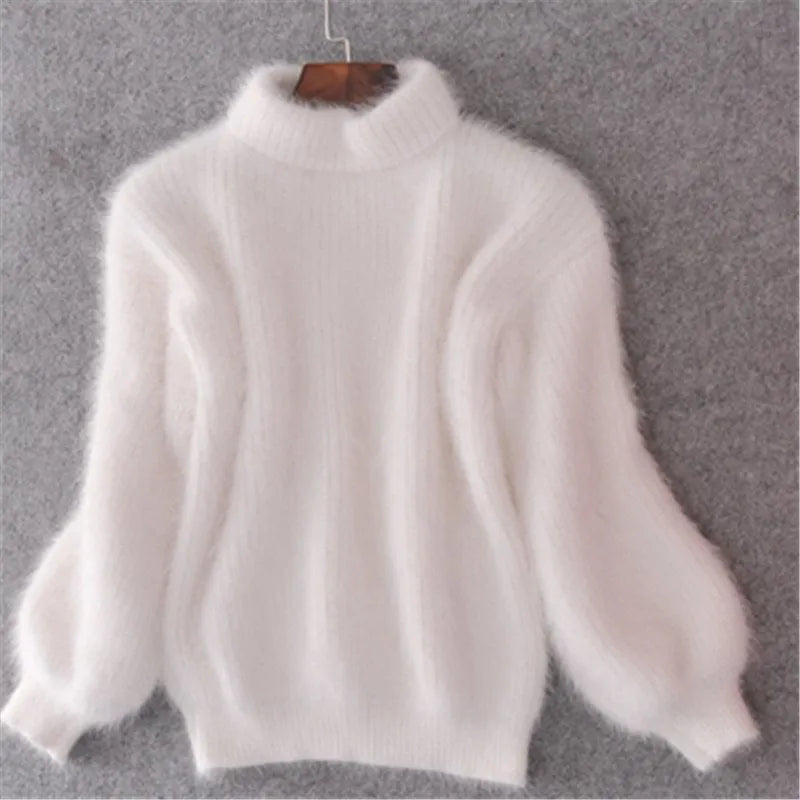 Fluffy turtleneck sweater for women