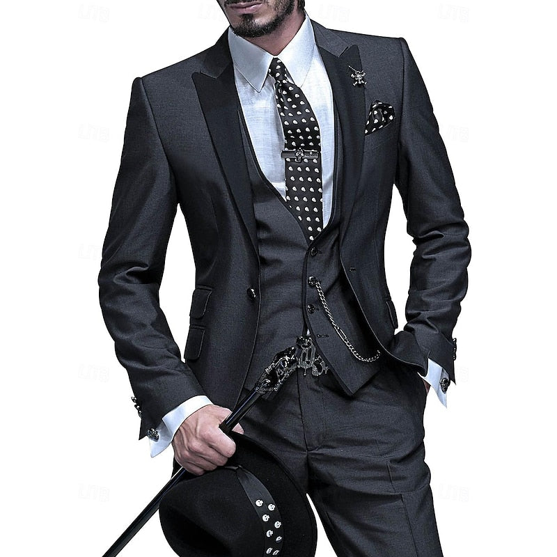 Men's three-piece linen set: business blazer, waistcoat and pants