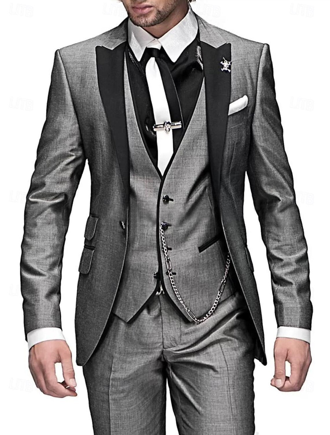 Men's three-piece linen set: business blazer, waistcoat and pants