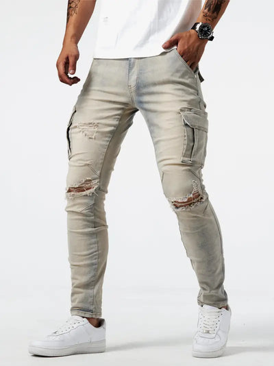 Slim fit multi-pocket jeans for men - cargo pants in high stretch denim