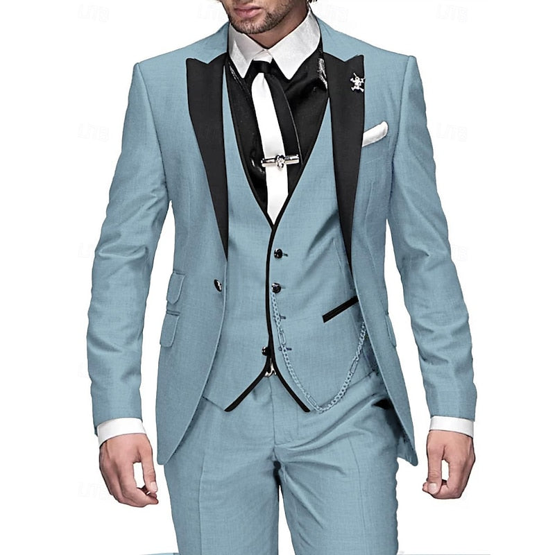 Men's three-piece linen set: business blazer, waistcoat and pants